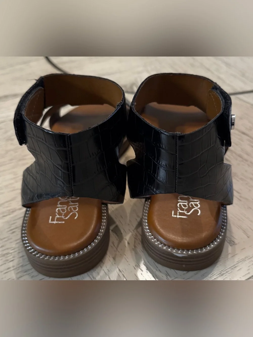 Franco Sarto Genevia Black Croc Embossed Gladiator Sandals Size 9